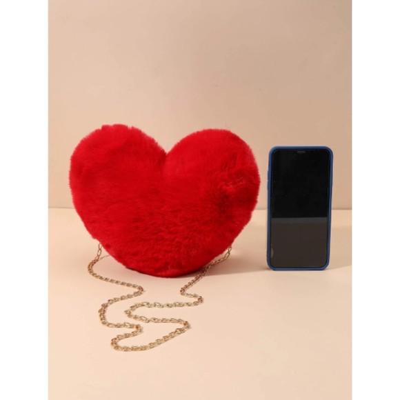 Neon Red Heart Design Fuzzy Chain Novelty Bag - Picture 5 of 5